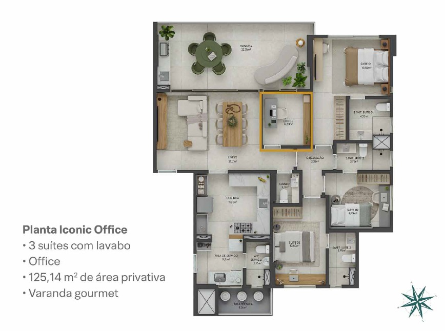 Planta 3 suítes