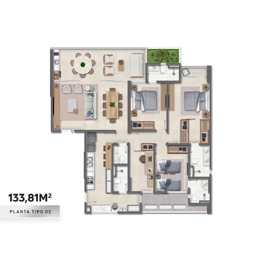 Planta 3 suítes